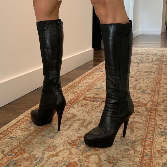 Yves Saint Laurent YSL Black Leather Platform Boots 37 - Picture 4 of 11